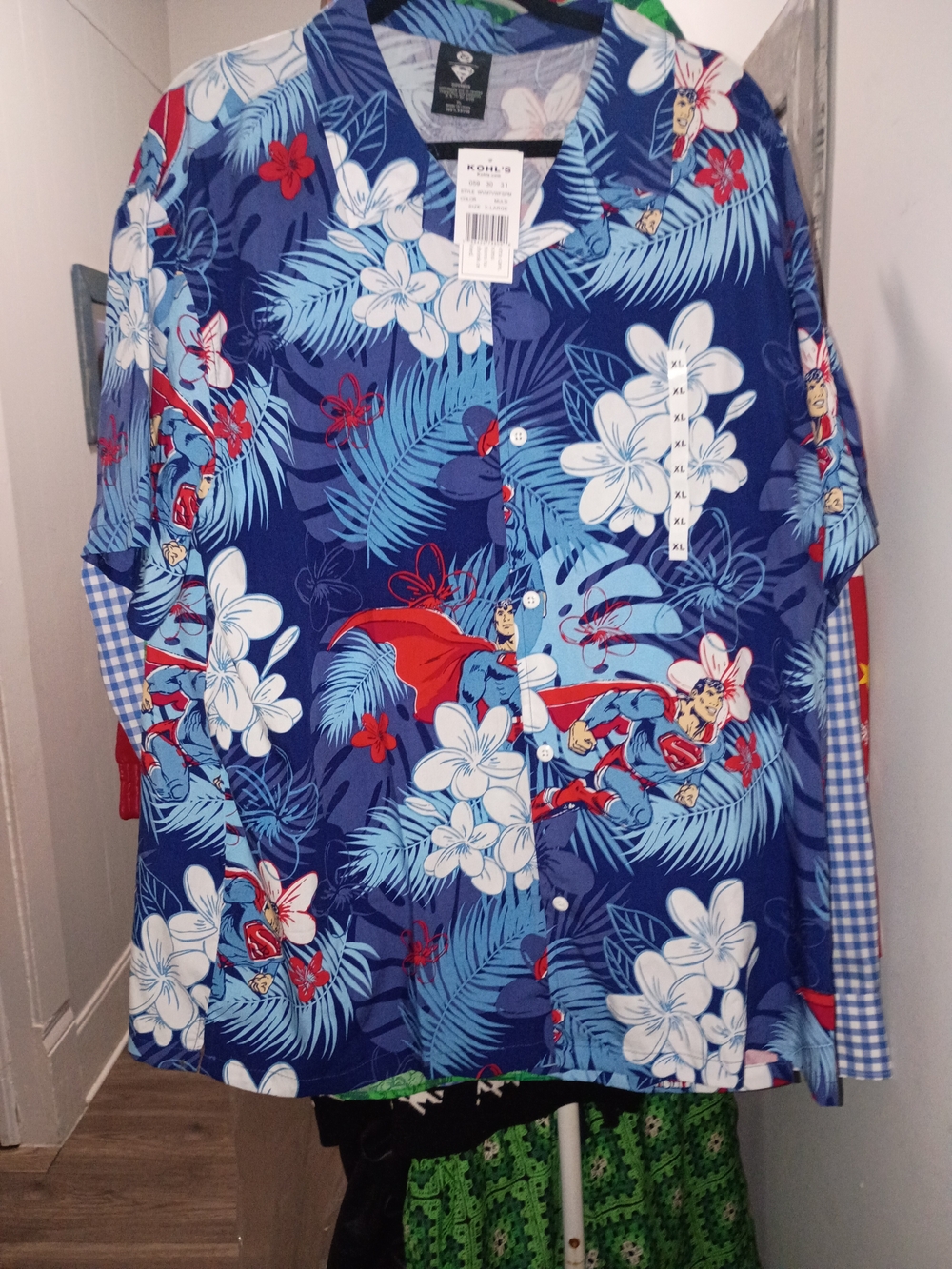 DC Comics Navy Blue Tropical Superman Print Button-Down Shirt